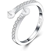 LGSY Sterling Silver CZ Classic Elegant Ring Mounting for Women, Adjustable Ring Fittings Accessories for Pearl Jewelry Making