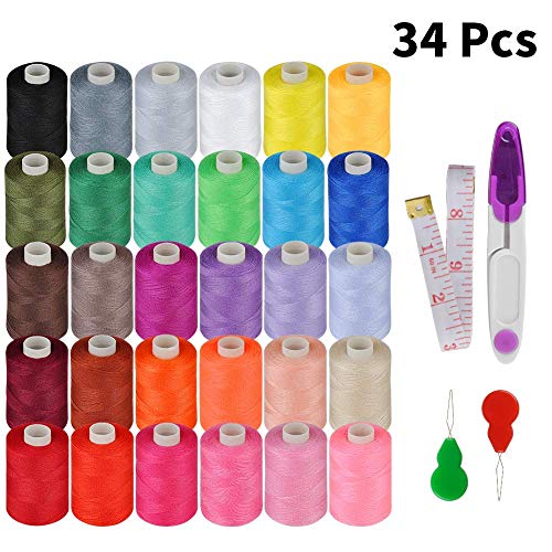 GEEDIAR Sewing Threads for Sewing Machine - 30 Colors Spools Polyester Sewing Thread Kit for Hand and Sewing Machines