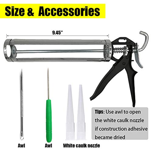 Caulking Gun 10 oz Cartridge, Hand Caulk Guns with Comfort Grip, Heavy Duty Rotating Frame, 10:1 Thrust Ratio (Silver) - Thumbnail 3