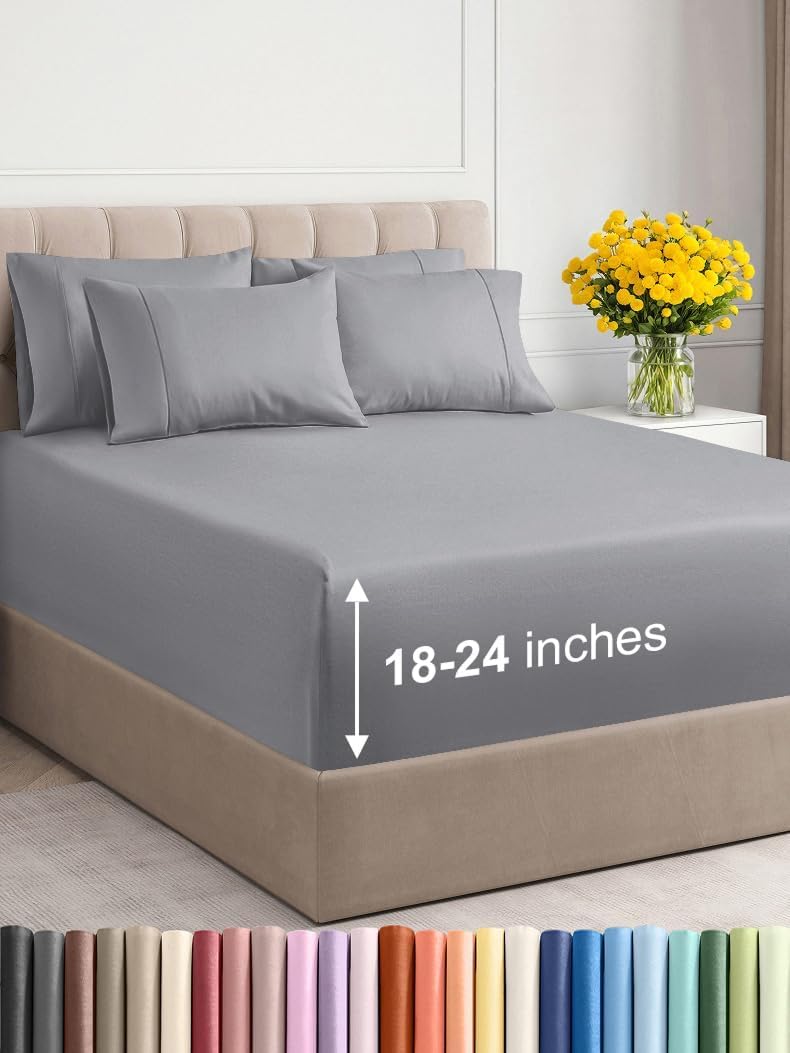 Photo 1 of Extra Deep Queen Sheet Set - 6 Piece Breathable & Cooling Sheets - Hotel Luxury Bed Sheets Set - Easy & Secure Fit - Soft, Wrinkle Free & Comfy Sheets Set - Steel Blue Sheet Set w/Extra Deep Pockets