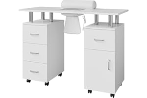 GarveeHome Professional Manicure Table Nail Desk for Nail Technicians, with Electric Downdraft Ventilation System, Locking Ca