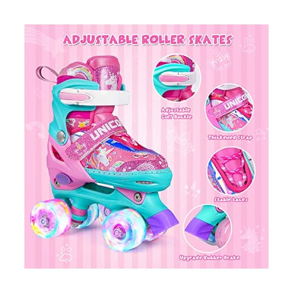 Truwheelz Rainbow Roller Skates for Girls Ages 612 & 35 Adjustable Light up Roller Skates