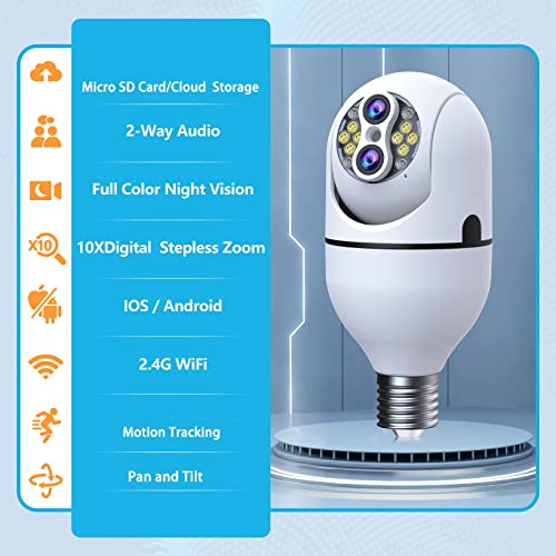 CAMCAMP Light Socket Security Camera 2MP, 2.4GHz 360° Security Camera