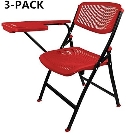LSCING Modern Plastic Breathable Dining Room Office Restaurant Folding Chair with Writing Pad Standard Size Red, 3-Pack