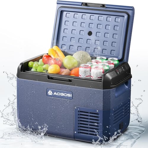 AAOBOSI Kompressor Kühlbox 25L IPX4 Wasserdicht, Innenbeleuchtung, 12V 230V