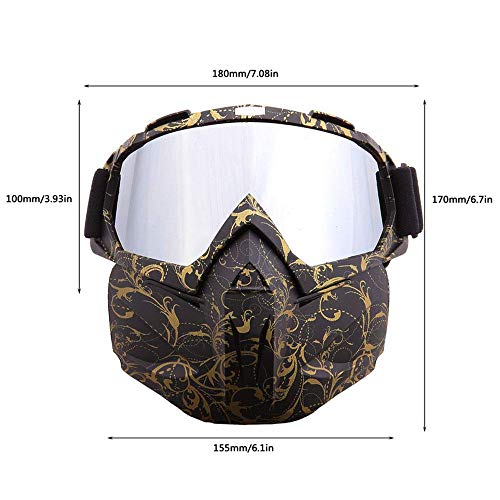 FOONEE Motorcycle Helmet Mask, Retro Motocross Goggle with Removable Face Mask UV400 Detachable Fog-Proof Warm ATC Goggles for Racing Airsoft Riding - Thumbnail 2