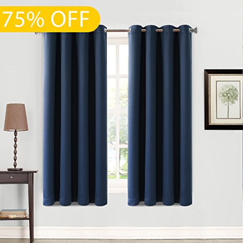 Balichun Darkening Thermal Insulated Blackout Grommet Window Curtain for Bedroom W52 x L63, Navy Blue