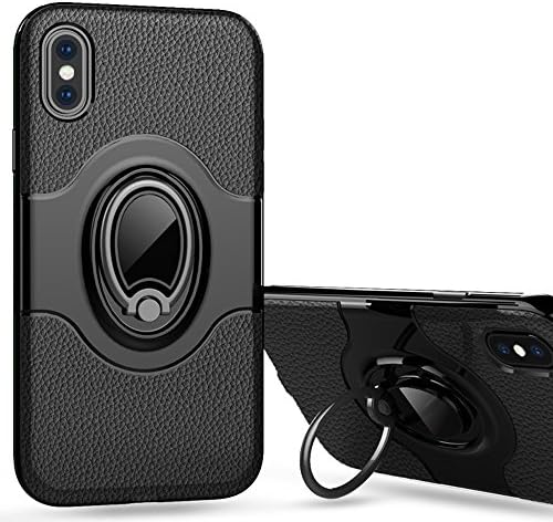 SIXRARI Iphone X Case,Iphone 10 Protective Cover With Kickstand With Magnetic Car Mount With Grip Rotating Ring Holder Stand For IphoneX Cases (Black)