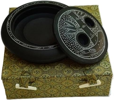Yuemei Ink Stone Container with Bamboo Design, 5" D, Natural Black