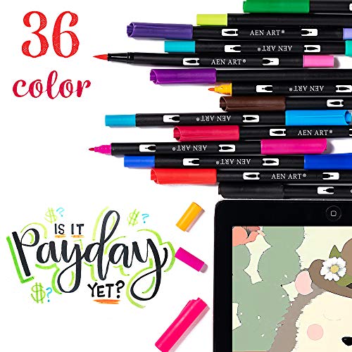 Dual Brush Calligraphy Pens Art Marker, Brush & Fine Tip Markers 36 Color for Beginners Hand Lettering Journaling Note Taking and Coloring Book, 18 Count - Thumbnail 3