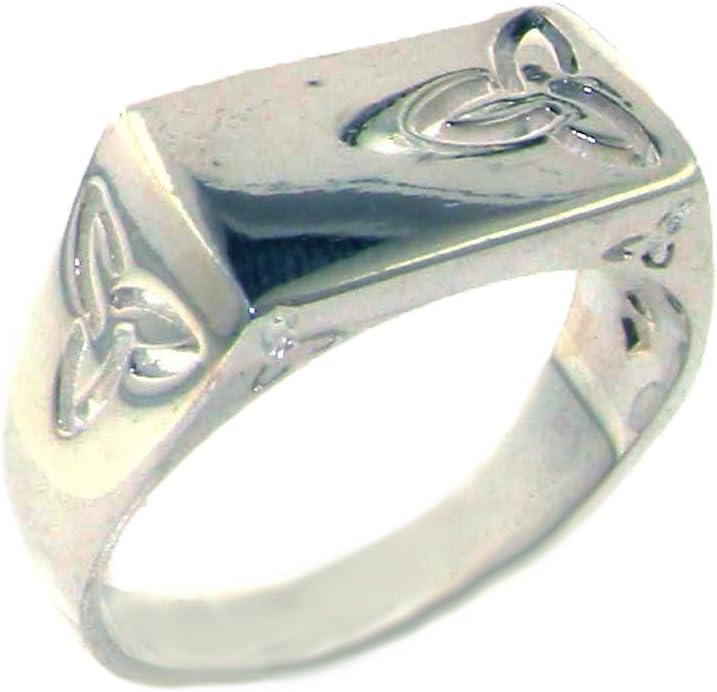 Solid 925 Sterling Silver Trinity Knot Signet Mens Ring