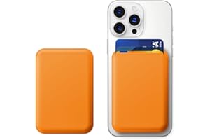 KPNEOL Leather Magnetic Phone Wallet - Mag Wallet RFID, 3 Card Holder For iPhone 16/15/14/13/12 Series, Orange