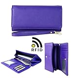Womens RFID Blocking Wallet Classic Clutch Leather Long Wallet Card Holder Purse Handbag