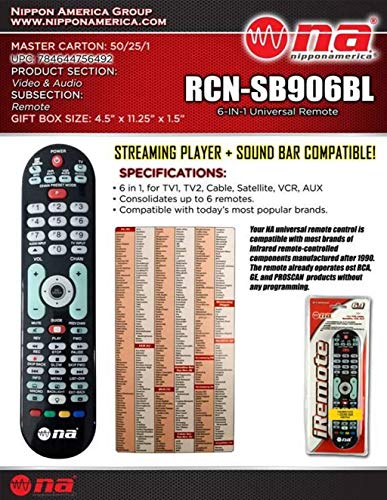 Universal TV Remote Control Smart 6 Function Device Controls 350+ Brands Sound Bar Steaming Back Lit Easy to Program - Thumbnail 3