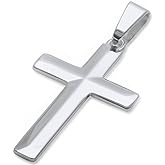 Sterling Silver Diamond Cut Thick Solid Cross Pendant 1.5" Long Choose Your Color (Fit Upto 6mm Link Chain)