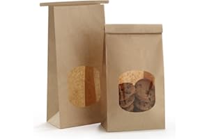 BagDream Bakery Bags with Window 50Pcs 4.5x2.36x9.6 Inches Kraft Brown Paper Bags with Window, Tin Tie Tab Lock, for Bakery, Cookie, Coffee Bean, Party Favor, Snack