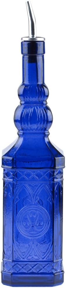 13 3/4" Tall Cobalt Blue Decorative Recycled Glass Bottle with Metal Pour Spout 23.7oz