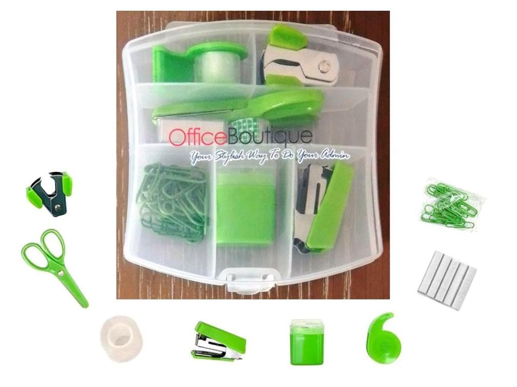 Mini Stationery Set, Zesty Lime Green Colour, Handy for School, Office or at Home, Comes in a Handy Storage Box