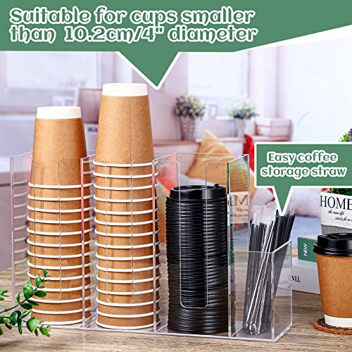 Cunhill 4 Compartment Acrylic Coffee Cup Organizer Holder, Clear Plastic Cup and Lid Storage, Countertop, Modern Style, Transparent, 38 x 10.5 x 24 cm, Ideal for Kitchen, Restaurants, Lounges