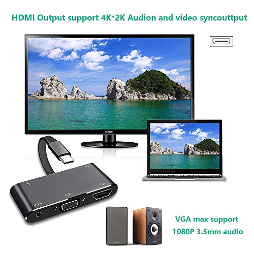 INTSUN USB-C to 4K HDMI Hub Adapter, USB Type C to VGA with USB 3.0, Type C to Audio with USB-C Charging Port for Smartphone Computer Game Play USB-C Devices Output to Display & Audio - Thumbnail 3
