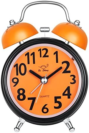 Alarm Clock for Heavy Sleepers, Twin Bell Cute Silent Movement Alarm Clock for Kids, Loud Analog Battery Operated Bedside and Desk Clock with Nightlight (Orange)