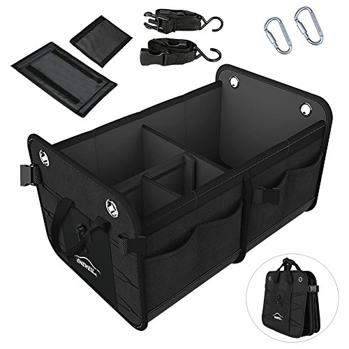 Onewell Portable Car Trunk Organizer, Auto Durable Collapsible Cargo Storage Container with 2 Straps, Waterproof and Non-Slip Bottom for Car, SUV, Truck, Van