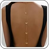 Yheakne Vintage Butterfly Back Chain Necklace Gold Butterfly Backdrop Necklace Body Chain Wedding Bridal Necklaces Long Y Lariat Necklaces Summer Beach Backless Dress Jewelry for Women