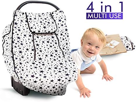 Baby Car Seat Canopy and Nursing Cover for Boys, Girls | Infant Multi-Use Soft and Stretchy Fabric Easily Covers Carseat, High Chair, Shopping Cart, Stroller | Breastfeeding for Babies | Mosquito Net