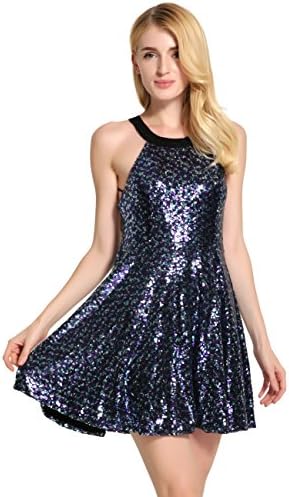 Evening Dresses Mini Summer Sundresses for Women Girls Slim Halter Sequins Red Blue