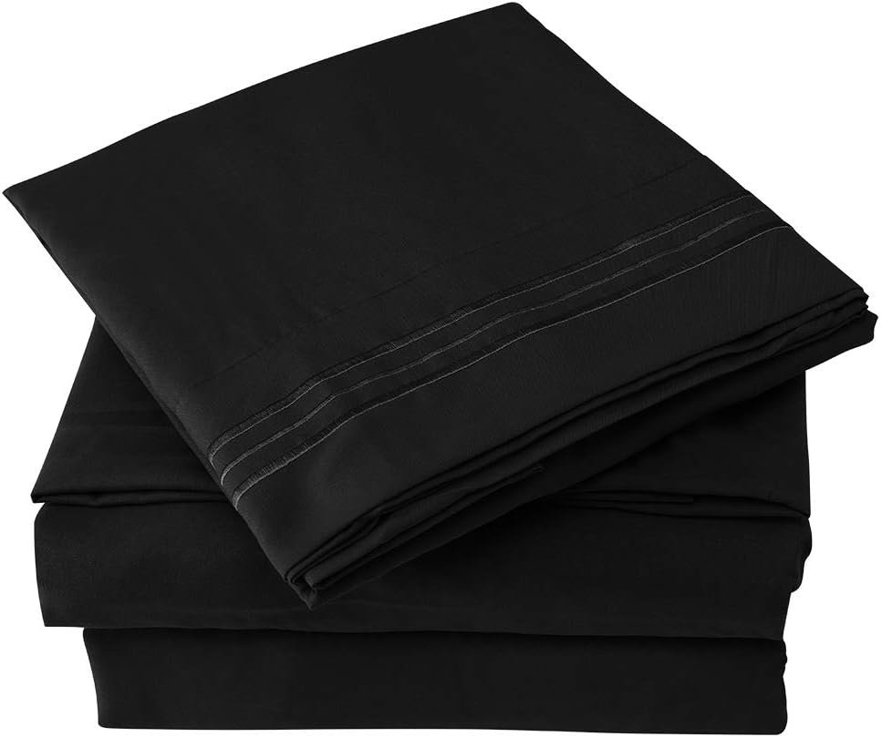 Bonzy Home 4 Piece Luxury Bed Sheet Set Brushed Microfiber 1800 Bedding-Wrinkle Fade, Stain Resistant - Hypoallergenic (Twin, Black)