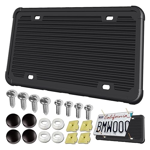 Aootf Silikon Kennzeichenrahmen - 1 Pack schwarz Kennzeichenrahmen vorne oder hinten schmaler Halter mit Schrauben Schwarze Schraubverschlüsse mit Ros