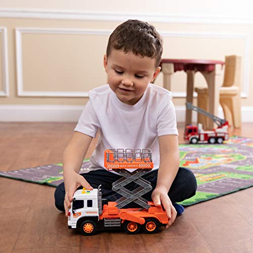 Toy To Enjoy Scaffold Truck Toy with Lift Up Bucket - Friction Powered Wheels & Realistic Detailing - Heavy Duty Plastic Construction Vehicle Toy for Kids & Children