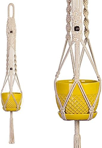Hathaspace Organic Macramé Hanging Planter, 42-inch Plant Hanger &amp; Pot Holder For Succulents &amp; House Plants, Handwoven Cotton, Indoor, Outdoor, Wall, Ceiling, Perfect For Small &amp; Large Plants and Pots