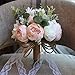 Pauwer Artificial Rose Flower Bouquet for Bride Bridesmaid Handmade Peony Wedding Bouquet Silk Bridal Bouquet Holding Flowers