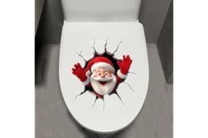 Leniutor 1pcs Christmas Santa Toilet Lid Stickers, Cute Reindeer Toilet Seat Cover Decals, Waterproof PVC Car Window Bumper Decal, Self-Adhesive Bathroom Wall Sticker (Happy Santa)