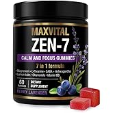 MAXVITAL Zen-7 Calm & Focus Gummies - Sugar-Free - Stress Support for Daily Calm - Ashwagandha, L-Theanine, GABA, Magnesium & B6 Berry Lavender - 60 Vegan Gummies
