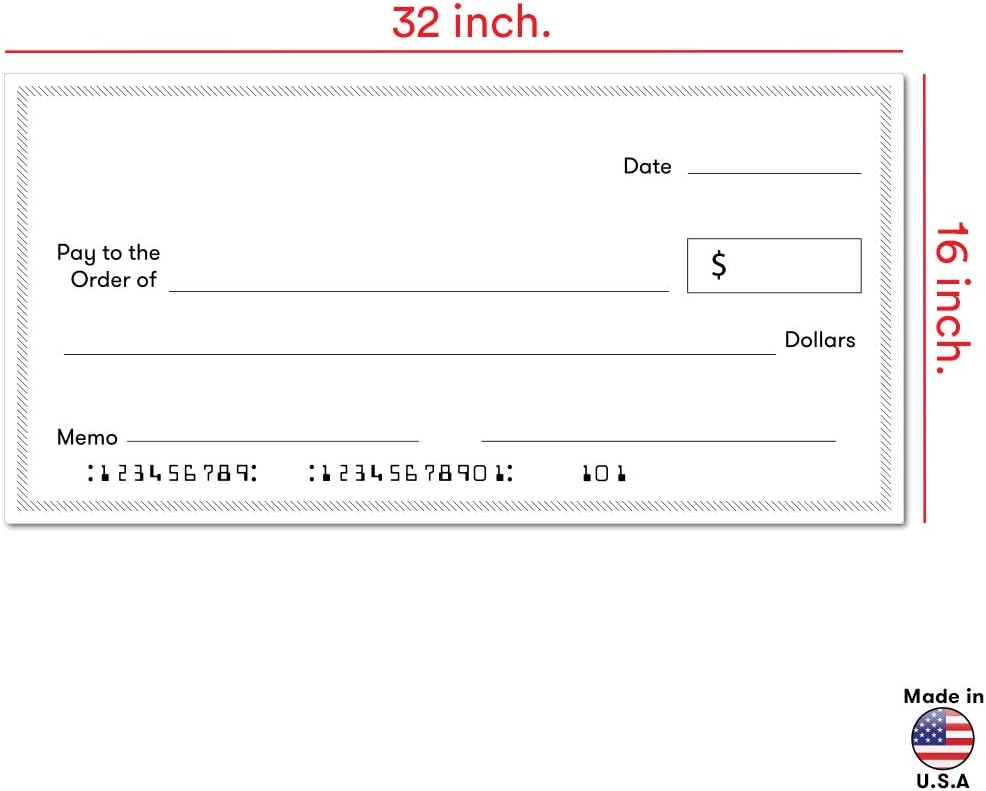 Giant Fake Award Presentation Check - 16" x 32" - Large Novelty Endowment Check for Endowment, Donations, Fundraiser - Big Blank Oversized Raffle Sweepstakes Reward Winners Check (Striped Borders): Everything Else