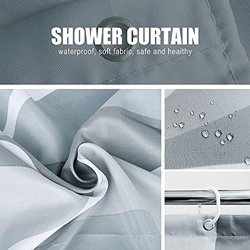 EASYBUYTECH Polyester Waterproof Washable Shower Curtain Set with 12 Hooks, Grey(180x180cm)