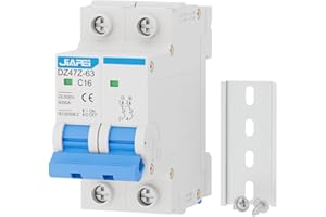 CNJIAPEI DC Miniature Circuit Breaker, 500V 2 Pole 16 Amp Isolator for Solar PV System, Thermal Magnetic Trip DIN Rail Mount, C16 DC Disconnect Switch