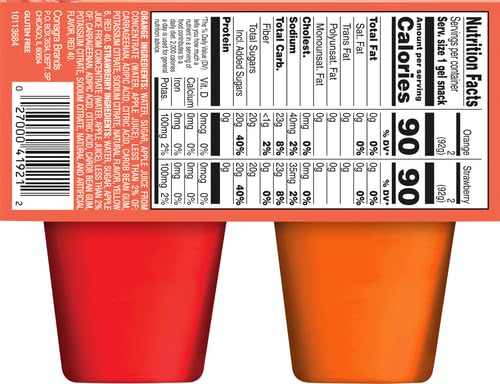 SNACK PACK STRAWBERRY AND ORANGE FLAVORED JUICY GELS, 4 COUNT SNACK CUPS