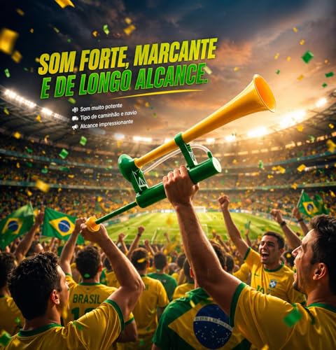 Vuvuzela Gigante, Verde e Amarelo, Buzina Super Potente para Torcida