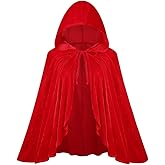 TOONRAIN Womens Velvet Little Red Riding Hood Cape Halloween Christmas Short Cloak Fairytale Costume