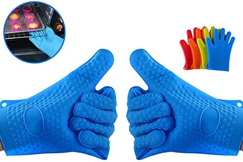 UniM Insulated Silicone BBQ Oven Mitts Gloves Best Versatile Heat Resistant Grill Gloves Resistant Grilling Gloves for Grilling Cooking Baking Anti-scalding Waterproof Hand Protection (Blue)
