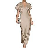 RIHOAS Women Midi Dresses V Neck Ruffled A-Line Dress Elegant Spring Fall Cocktail Dress Flowy Formal Party Gown Wedding