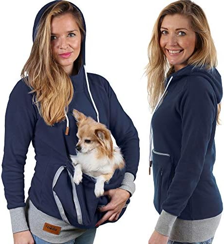 Pet Pouch Hoodie Small Pet Carrier - Dog Cat Pouch Hoodie Sweatshirt Kangaroo Pocket Holder - No Ears - Women's Fit