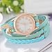 Souarts Coffee Women Multilayer Weave Wrap Link Leather Bracelet Quartz Wrist Watch (Coffee) (Blue)