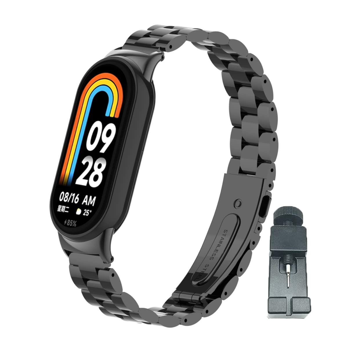 T-BLUER Compatible for Xiaomi Mi Smart Band 8 Strap,Mi Band 8 Stainless Steel Metal Replacement Band Bracelet Wristband Accessories for Xiaomi Smart Band 8 Black
