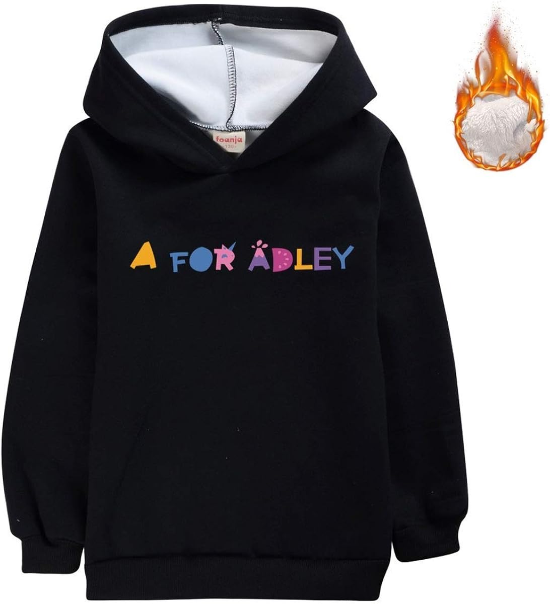 A for Adley Girls DoubleLayer Thickened Hooded Sweater,Unisex Fashion Printed Pullover A for