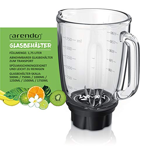 Arendo - Standmixer Edelstahl - Hochleistungsmixer - 1400 Watt - 24.000 U min - Mixer inkl. 1,75 l Glasbehälter… – Bild 5