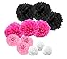 Paper Jazz 12pcs Hanging Black Pink White Tissue Pompoms for Kids Birthday Baby Shower Wedding Diva Party